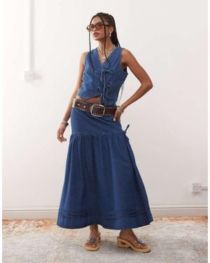 Reclaimed Vintage Denim Prairie Skirt Co-Ord With Bow Detail - Blue