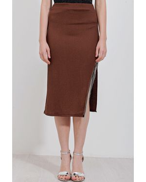 Bigdart Textured Midi Skirt With Chain Detail - Brown