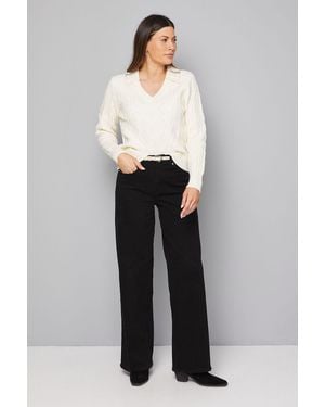 Wallis Cable Embellished Polo Collar Jumper - Grey