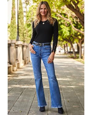 Sosandar Mid Raw Hem Kick Flare Jeans Cotton - Yellow