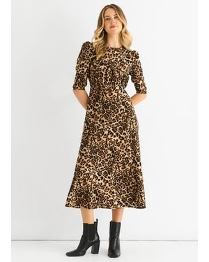 Gini London Animal Print Satin Shift Midi Dress - Natural