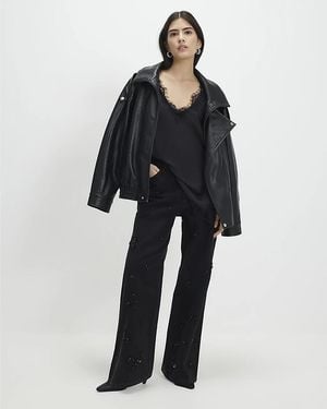 River Island Straight Jeans Petite Embellished Cotton - Black