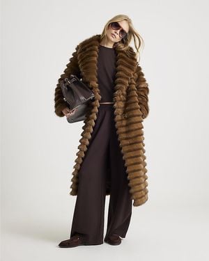River Island Longline Coat Pelted Faux Fur - Brown