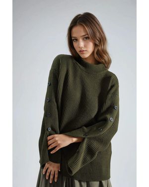 Hiccup Thick Knit Slit And Button Detailed Jumper - Multicolour