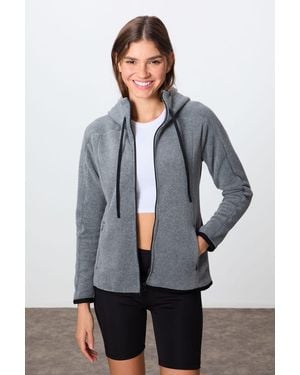TOMMY LIFE Plush Zip-Up Hooded Sweatshirt - Grey