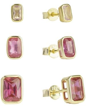 The Jewellery Stockroom Plated Emerald Cut Ombre Ruby Cz Rub Over Stud Set - White