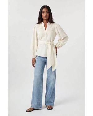 Karen Millen Poplin Embroidered Detail Belted Blouse - Blue
