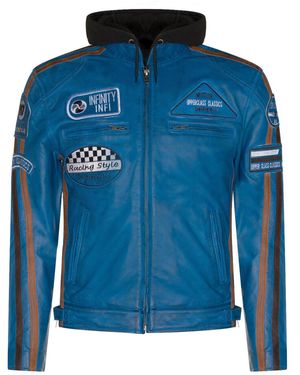 Infinity Leather Racing Hooded Biker Jacket-Detroit - Blue