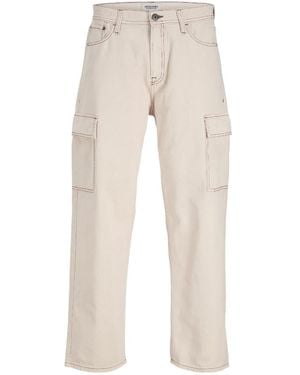 Jack & Jones Cargo Combat Trousers Loose Fit Multi-Pockets - Natural