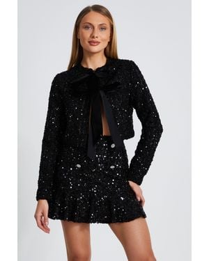 Quiz Sequin Frill Mini Skirt - Black