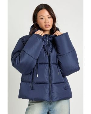 Boohoo Tall Hooded Padded Puffer Jacket - Blue