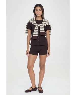Boohoo Tall Rib Short Sleeve Button Through Top And Set - Brown