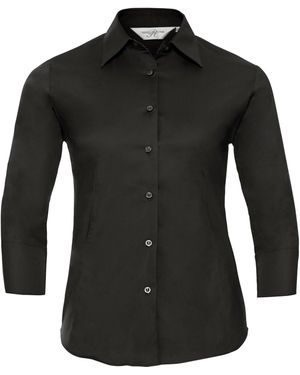 Russell Collection Ladies/ 3/4 Sleeve Easy Care Fitted Shirt - Black