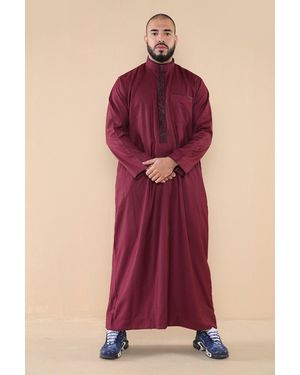 Thobez Thobe Jubba Emirati Islamic Arabic Eid Embroidery Kaftan Jubbah Robe - Red