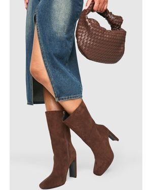 Boohoo Wide Fit Square Toe Heeled Boots - Brown