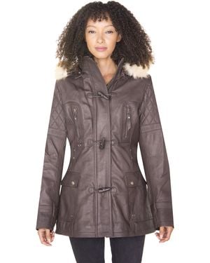 Infinity Leather Quilted Parka Jacket-Brussels - Purple
