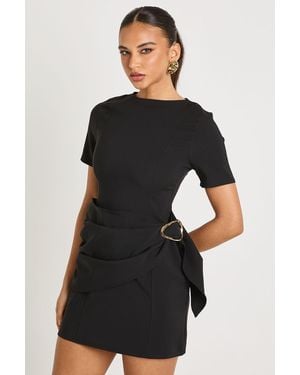 Boohoo Belted Wrap Trim Detail Shift Dress - Black