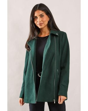 Wallis Coat Pockets Button Woven - Green