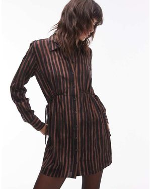 TOPSHOP Ruched Side Shirt Mini Dress - Brown