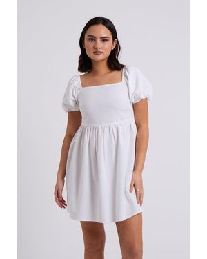 Urban Bliss Linen Blend Lace Up Mini Smock Dress - White