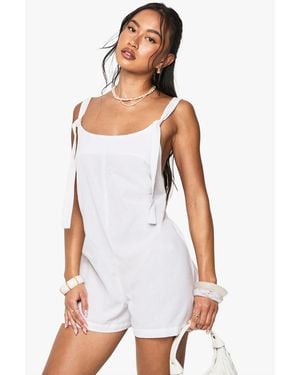 Boohoo Linen Swing Playsuit - White