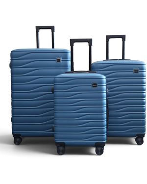 Infinity Leather Hardshell 8 Wheel Luggage Case Bag Suitcase - Blue