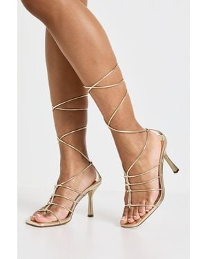 Boohoo Square Toe Strappy Caged Detail High Heel - Natural