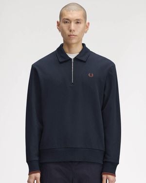 Fred Perry Relaxed Fit Long Sleeve Logo Detail Sweatshirt - Blue