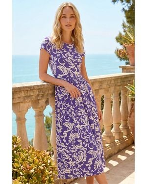 Roman Abstract Print Pocket Midi Dress - Purple