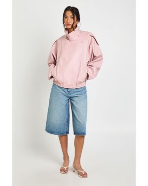 Boohoo Faux Leather Funnel Neck Jacket - Blue