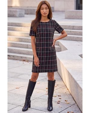 Roman Check Shift Dress - Black