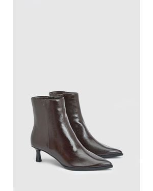 Faith Harvie Faux Leather Low Stiletto Heel Ankle Boots - Brown