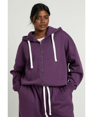 Boohoo Plus Contrast Drawcord Zip Up Hoodie - Purple