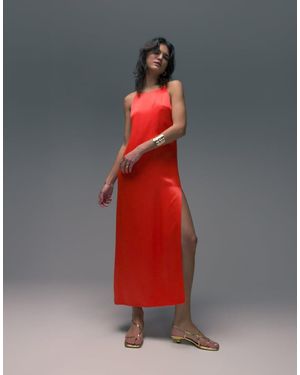 TOPSHOP Premium High Neck Maxi Dress - Red