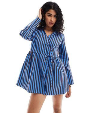 ASOS Poplin Asym Tie Detail Mini Shirt Dress - Blue