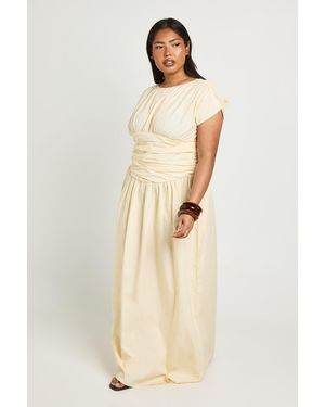 Boohoo Plus Cinched Detail Ruched Maxi Dress - Natural