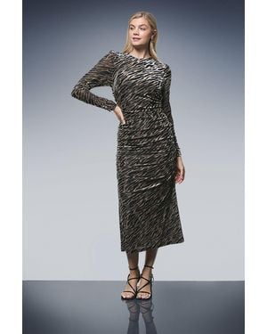 PRINCIPLES Ruched Cuff And Side Seam Velvet Devore Bodycon Dress - Grey
