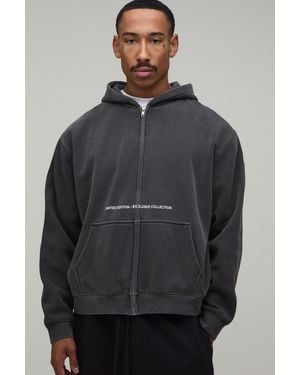 BoohooMAN Oversized Boxy Limited Edition Washed Zip Through Hoodie - Grey