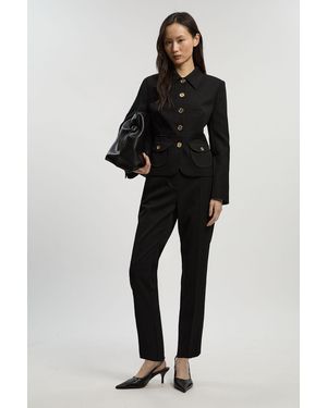 Karen Millen Petite Textured Compact Stretch Tailored Straight Leg Trouser - Black
