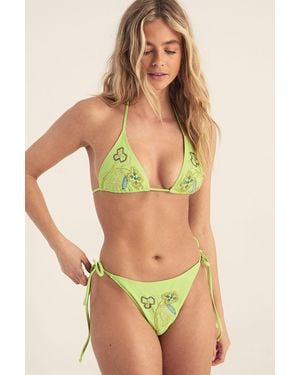Nasty Gal Embroidered Triangle Bikini Set - Green