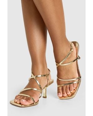 Boohoo Wide Fit Square Toe Strappy High Heel - Natural