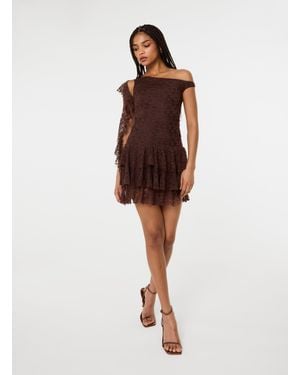 Pink Vanilla Lace Ruffle Dress - Brown