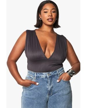 Boohoo Plus Wide Plunge One Piece - Blue