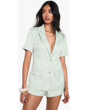 Boohoo Tailored Short Sleeve Structured Playsuit - White