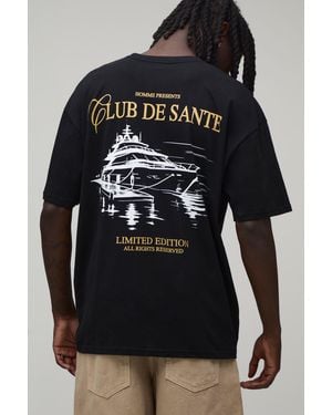 BoohooMAN Oversized Yacht Club De Luxe Print T-Shirt Cotton - Black