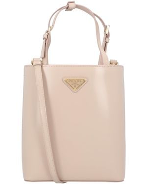 Prada Triangle Logo Leather Tote Bag Bag - Natural