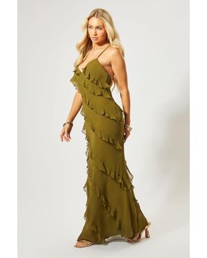 MissPap Ruffle Low Back Maxi Dress - Green