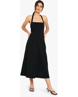 Boohoo Bengaline Square Neck Skater Midaxi Dress - Black