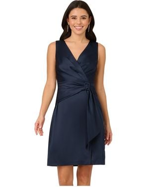 Adrianna Papell Satin Crepe Drape Dress - Blue