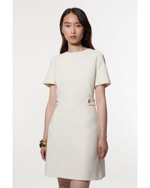 Karen Millen Compact Stretch Essential Waist Tab Detail Tailored Mini Dress - Natural